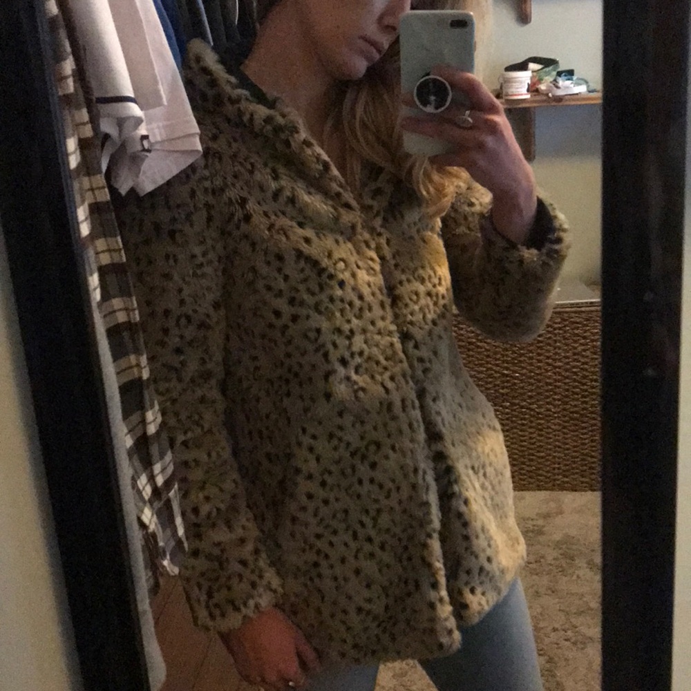 Forever 21 Hooded Faux Fur Leopard Coat
